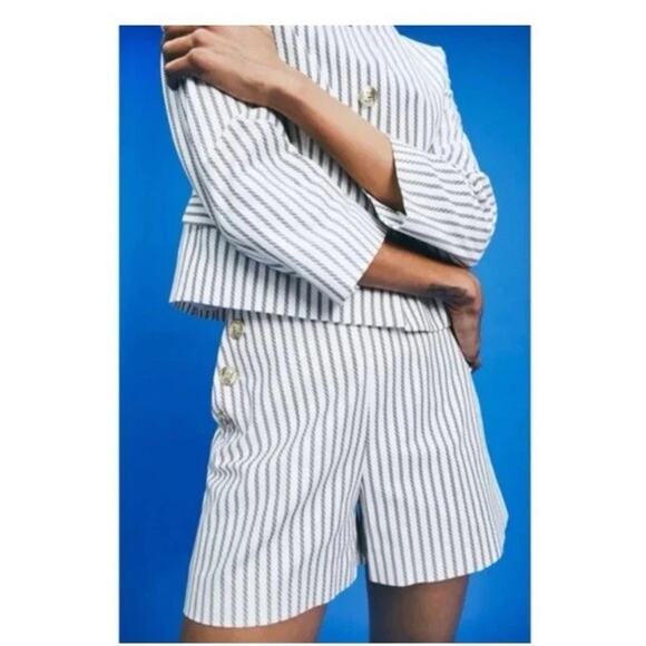 Zara Striped Short Suit Quiet Luxury Sailor Core Jacket S Shorts Med Sailorcore - Picture 2 of 6